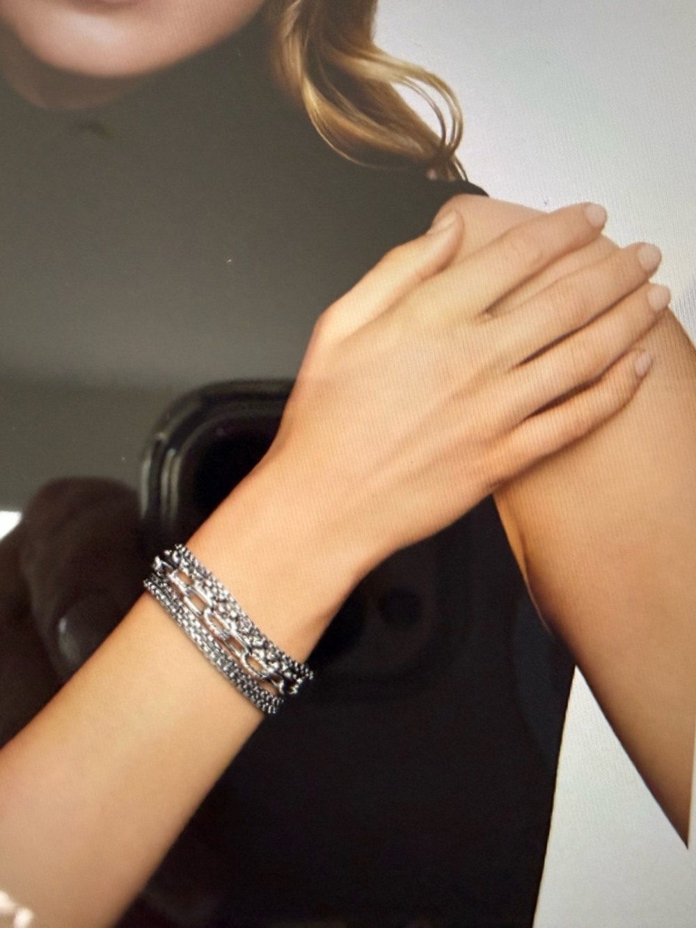 David Yurman Silver Multi-Strand Chain Bracelet with Mixed Links